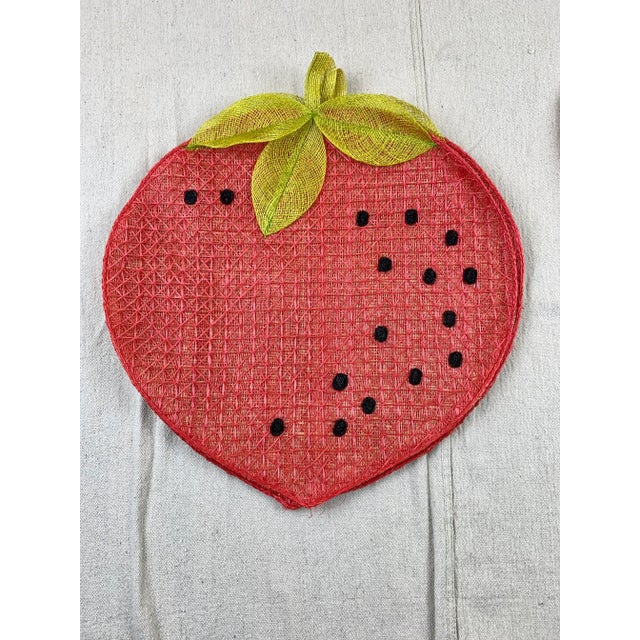 Mid 20th Century Vintage Strawberry Raffia Placemats-Set of 4 For Sale - Image 5 of 9