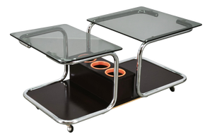 Space Age Chrome, Smoked Glass and Wood Bar Cart, 1970s
