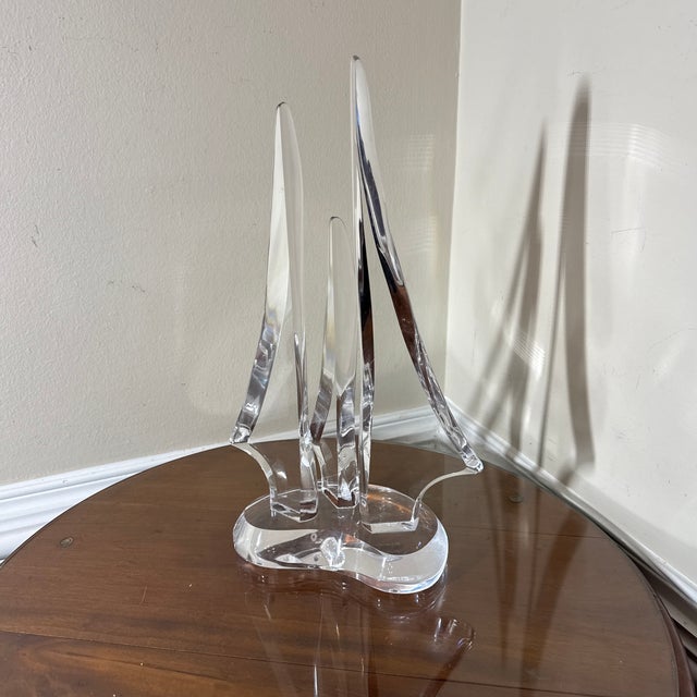 Transparent Vintage Abstract Lucite Sculpture Signed For Sale - Image 8 of 9