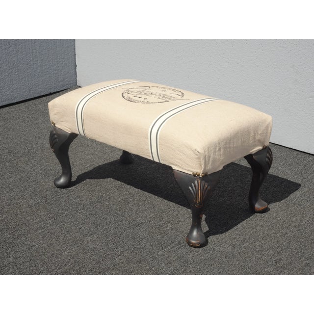 Vintage French Country Shabby Chic White Footstool W Original