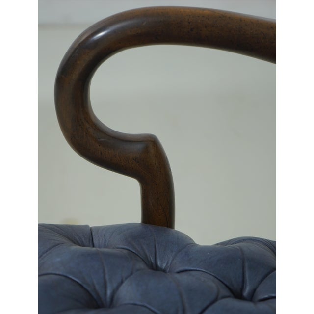Ethan Allen Blue Tufted Queen Anne Armchair For Sale - Image 9 of 12