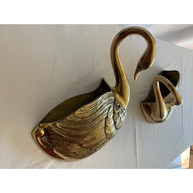 Mid 20th Century Mid 20th Century Large Hollywood Regency Brass Swan Wall Pockets, A Pair For Sale - Image 5 of 6