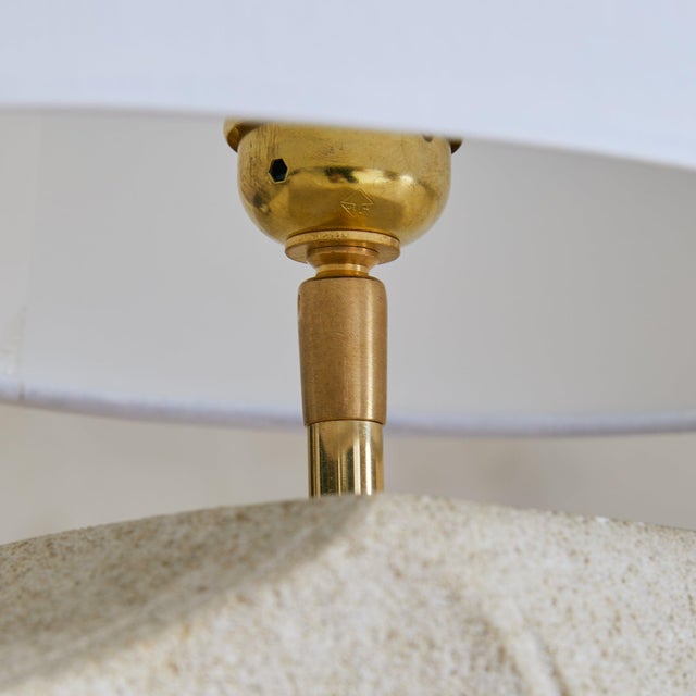 Albert Tormos 1970s Albert Tormos French Abstract Limestone Table Lamp with Shade For Sale - Image 4 of 18
