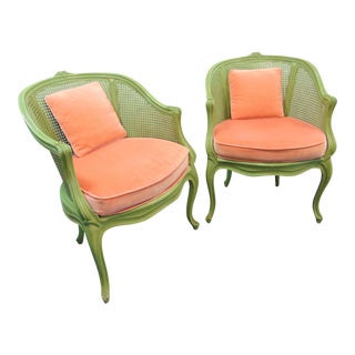 Louis XV Style Green Caned Chairs - a Pair For Sale