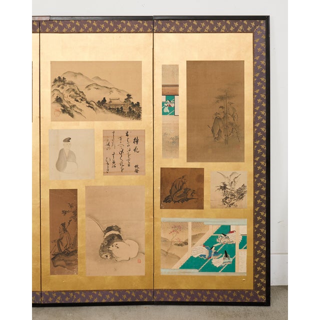 Pair Japanese Edo Six Panel Harimaze Decoupage Screens For Sale In Sacramento - Image 6 of 18