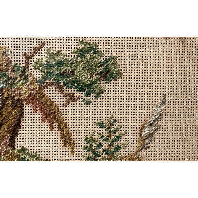 Antique 1800's European Figural Dog Bird Landscape Needlepoint Sampler Art Frame For Sale - Image 9 of 12