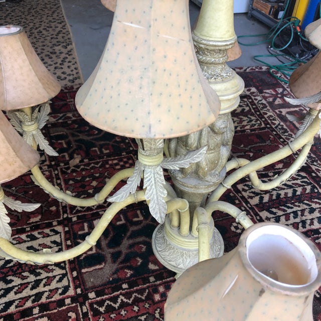 Contemporary 1970s Off White Large Monkey Chandelier With Printed Shades For Sale - Image 3 of 5