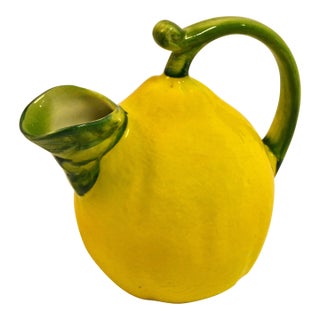 Mid-20th Century Artisan Made Lemon Pitcher Ceramic Majolica Yellow Green Italy For Sale