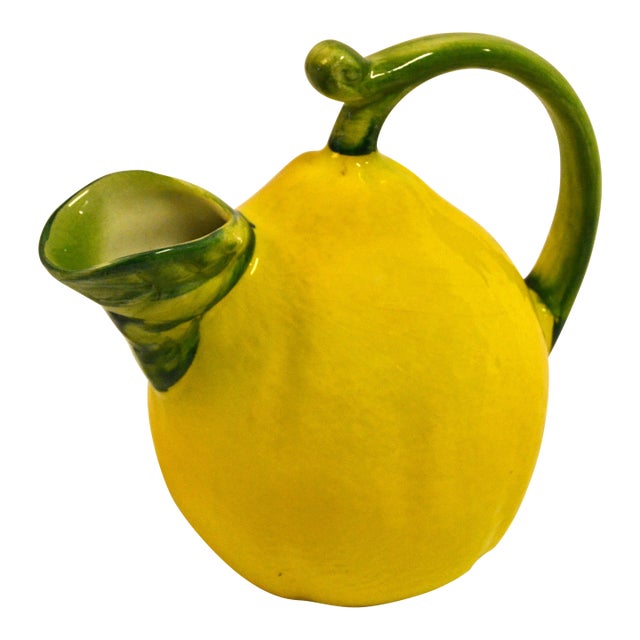 Mid-20th Century Artisan Made Lemon Pitcher Ceramic Majolica Yellow Green Italy For Sale