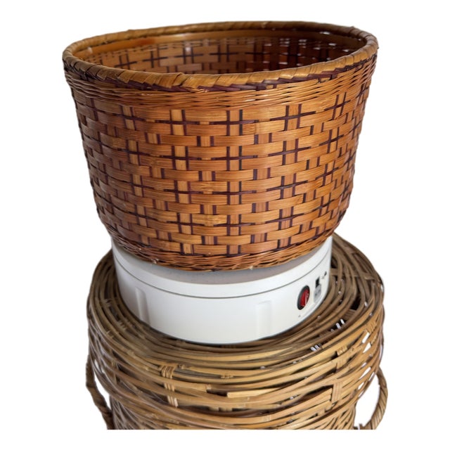Mid 20th Century Handwoven Basketweave Patterned Wastebasket For Sale