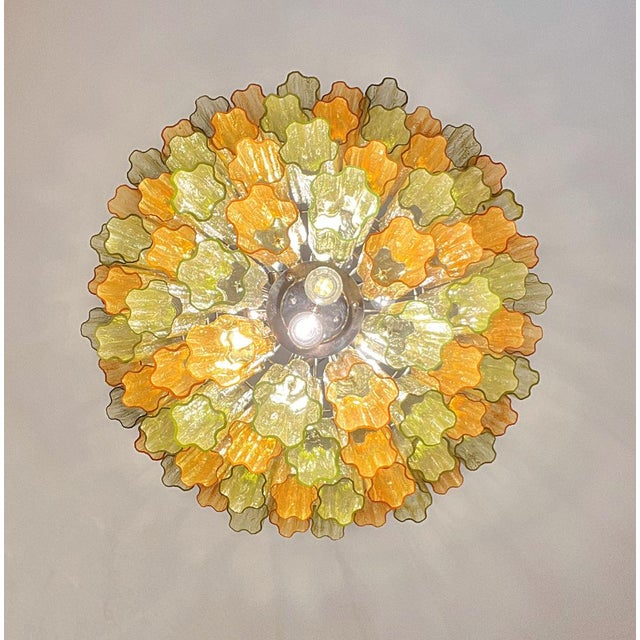 Large Vintage Green and Amber Murano Glass Tiered Chandelier, 1990s For Sale - Image 13 of 18