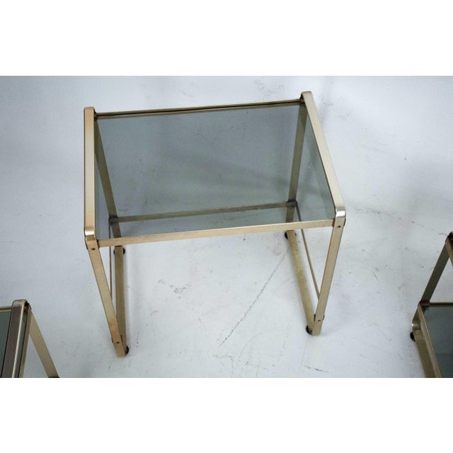 Metal Nesting Side Tables in Gilded Aluminum and Glass, Italy, 1970s, Set of 3 For Sale - Image 7 of 13
