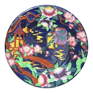 Maling England Majolica Style Asian Motif Pottery Cabinet Plate