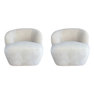 Set of 2 Rh Emilia Swivel Chairs – Performance Velvet, Sand For Sale