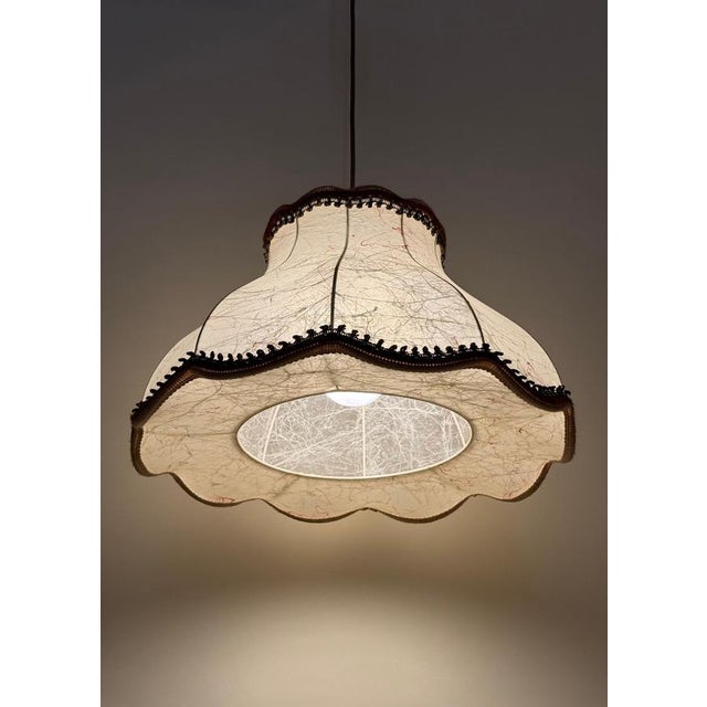 Vintage Fabric with Red Threads Cocoon Pendant Lamp, 1970s For Sale - Image 13 of 14