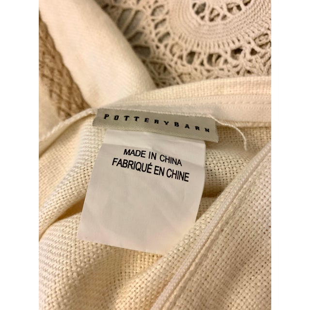 2010s Pottery Barn 2012 Decorative Pillow 100% Linen Fabric Braided Jute Trim Ivory 20” X 20” For Sale - Image 5 of 12