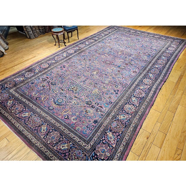 Early 20th Century 19th Century Oversized Persian Khorassan Rug, Hand-Knotted Wool, Allover Pattern, Purple & Blue, 11’ X 20’ For Sale - Image 5 of 17