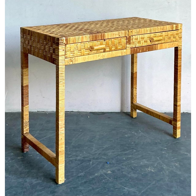Vintage Boho Woven Rattan Writing Desk For Sale - Image 9 of 10