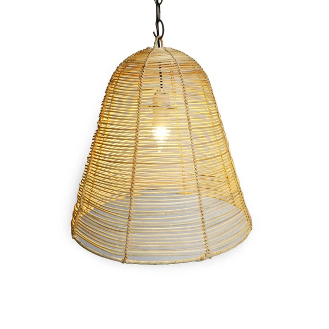 Hand woven wicker strip bell shaped pendant light. Each may vary in exact natural tones, hand crafted form, and inherent...