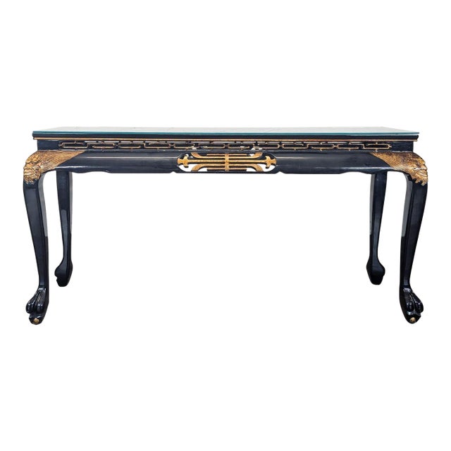 Custom Black Lacquer Chinoiserie Console Table For Sale
