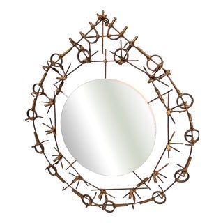 Vintage Round Mirror with Iron Props from Morgan Rida, 2000s For Sale