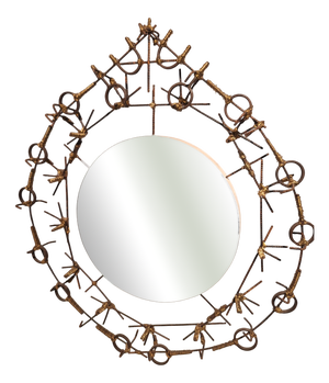 Vintage Round Mirror with Iron Props from Morgan Rida, 2000s