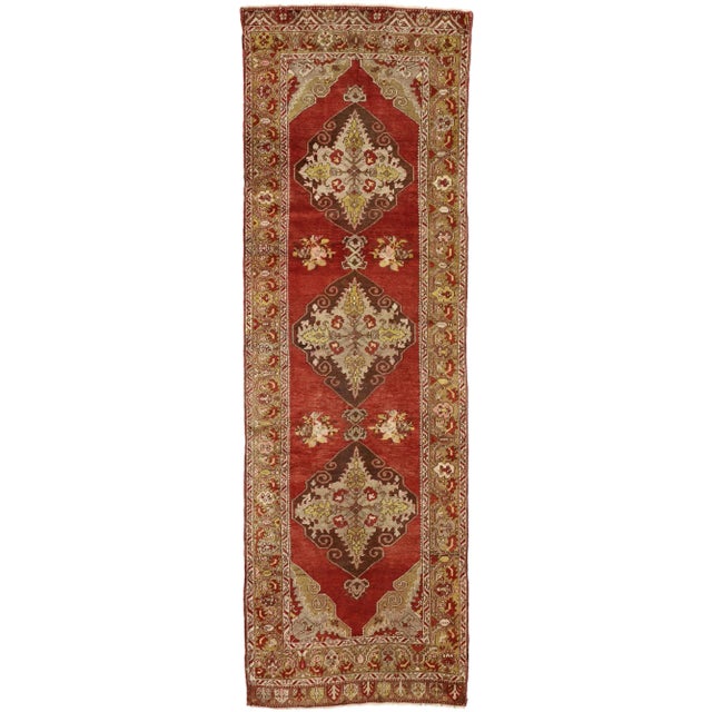Mid 20th Century Vintage Turkish Oushak Hallway Runner 03'07 X 11'00 For Sale - Image 9 of 10