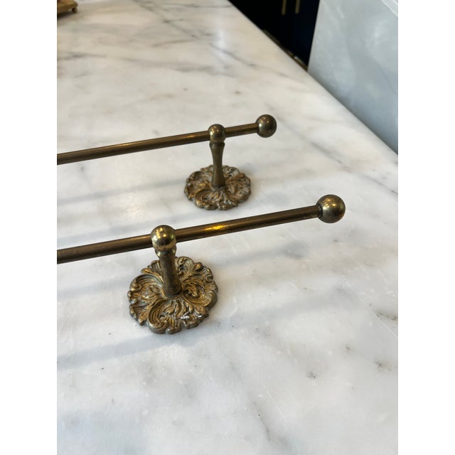 French Provincial Pair Solid Brass Vintage Towel Bars For Sale - Image 3 of 9