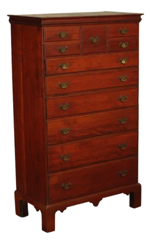 Antique American Chippendale Period Cherry Tall Chest Of Drawers