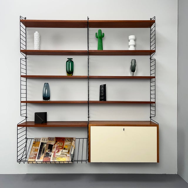 Mid-Century Modern Two-Tier String Shelving Unit in Teak by Kajsa & Nils Nisse Strinning for String, 1960s For Sale - Image 3 of 11