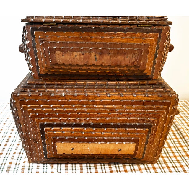 Early 20th Century Tramp Art Box With Hinged Lid and Pull-Out Drawer For Sale - Image 10 of 10