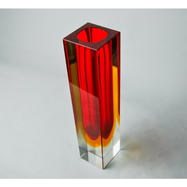 Glass Red and Yellow Cubic Sommerso Vase by Flavio Poli for Seguso, Murano, Italy, 1970s For Sale - Image 7 of 8