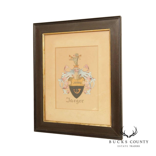 Vintage German 'Jaeger' Coat of Arms Crest, Custom Framed For Sale - Image 13 of 13