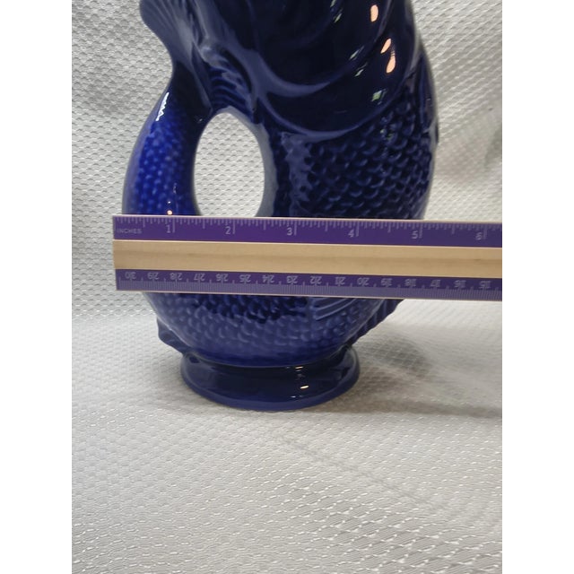 Ceramic Vintage MCM Wade Ceramics Cobalt Blue Gluggle Jug Fish Pitcher Vase For Sale - Image 7 of 7