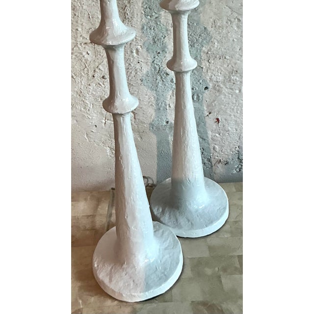 Metal Vintage Boho Painted Metal Spool Lamps - A Pair For Sale - Image 7 of 7