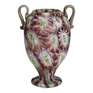 Antique Millefiori Vase in Purple, Green and White, Fratelli Toso Murano 1910
