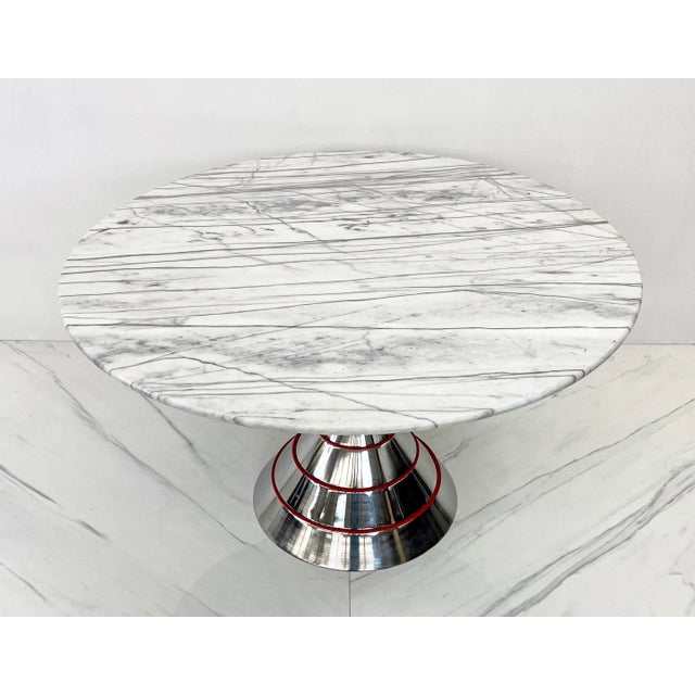 1980's Post Modern Memphis Milano Style Dining Table, Carrara Marble Top For Sale - Image 9 of 10