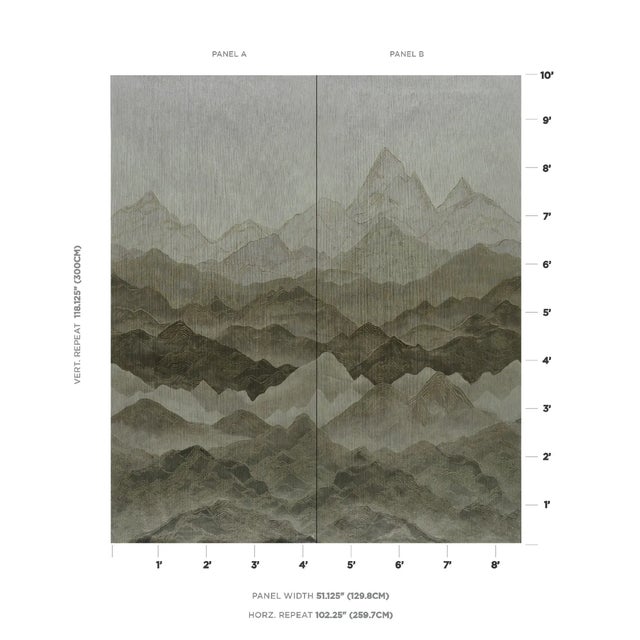 Roll size - 6.56 yard roll This large-scale two-panel scenic wallpaper creates a captivating and infinite mountainous...