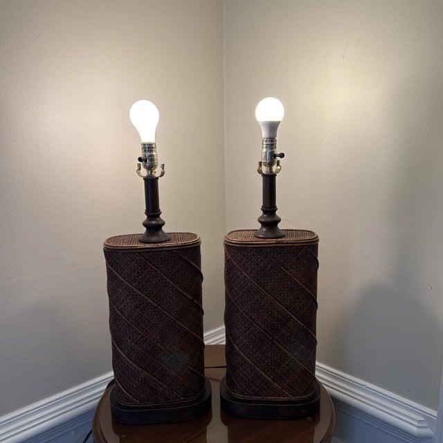 Mid-Century Bamboo & Rattan Table Lamps, 1960s, Set of 2 For Sale - Image 11 of 11