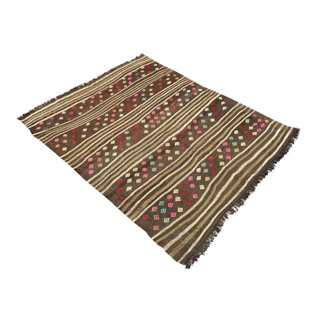 Vintage Brown Kilim Rug - 55.5" X 69" For Sale