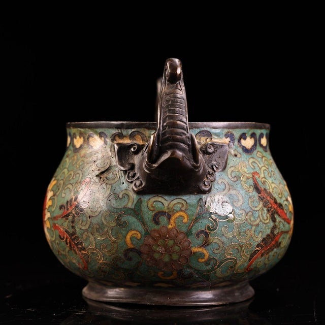 Metal Vintage Chinese Cloisonné Incense Burner With Twin Handles For Sale - Image 7 of 8