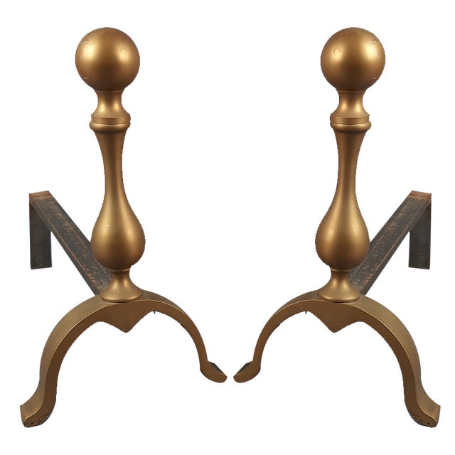 Italian Iron and Brass Fireplace Andirons, 20th Century, Set of 2 For Sale