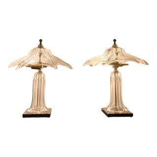 Vintage French Crystal and Brass Table Lamp by Cofrac Art Verrier, Unmarked - a Pair For Sale