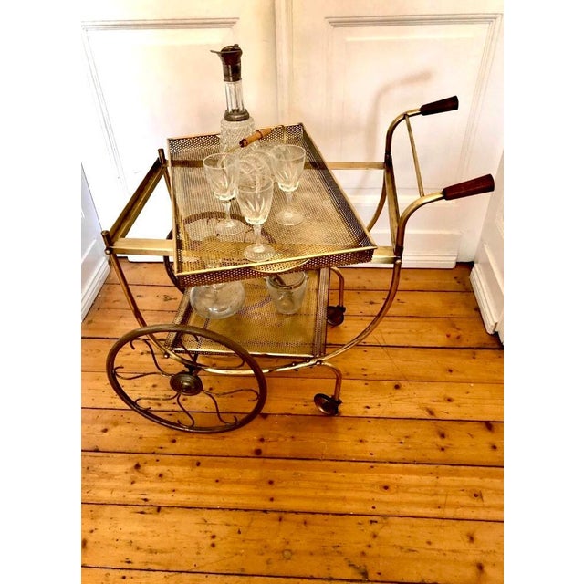 Gold Swedish Art Deco Style Brass Bar Cart attributed to Josef Frank, 1950s For Sale - Image 8 of 10
