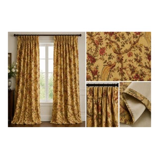 Custom Waverly “Olana” Floral Bird Drapery Panels – Set of 10 For Sale