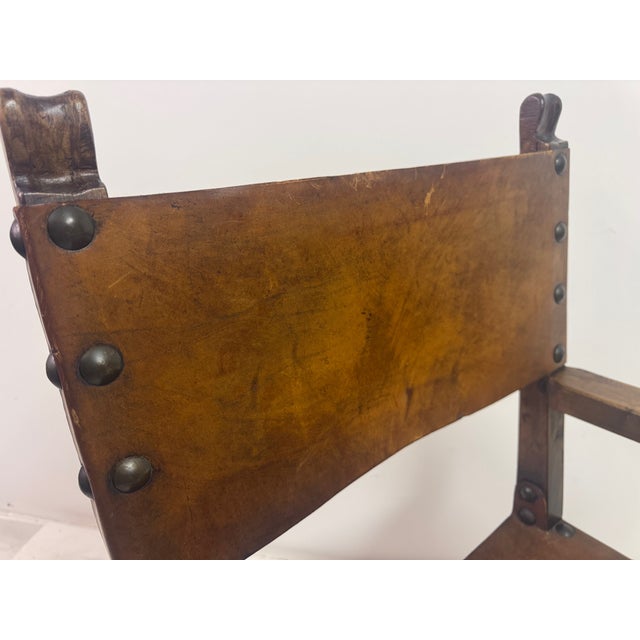 Vintage Spanish Walnut and Leather Armchair, 1950s For Sale - Image 15 of 16