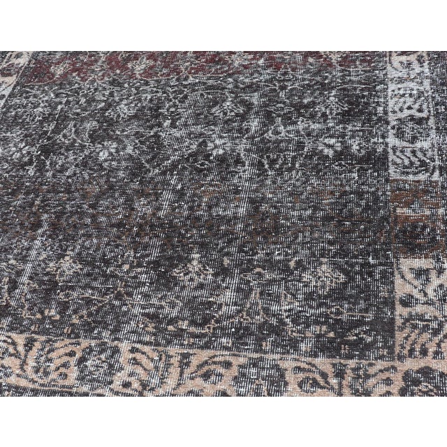Textile Over Dyed Gallery Oushak With All-Over Floral Design in Charcoal, Cream & Grays For Sale - Image 7 of 15