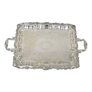 Vintage Double Handle Silverplate Shell Scalloped Serving Tray For Sale