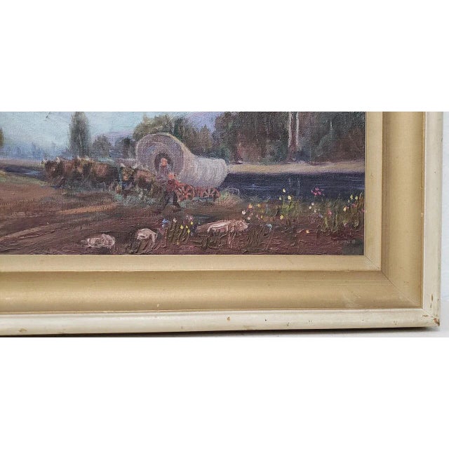 Early 20th Century Western Mountain Landscape With Oxen Wagon 20th C. For Sale - Image 5 of 10