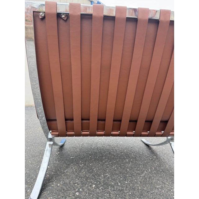 Set of 4 Vintage Knoll Barcelona Chairs by Mies Van Der Rohe Brown Leather Lounge Mid-Century For Sale In Dallas - Image 6 of 15